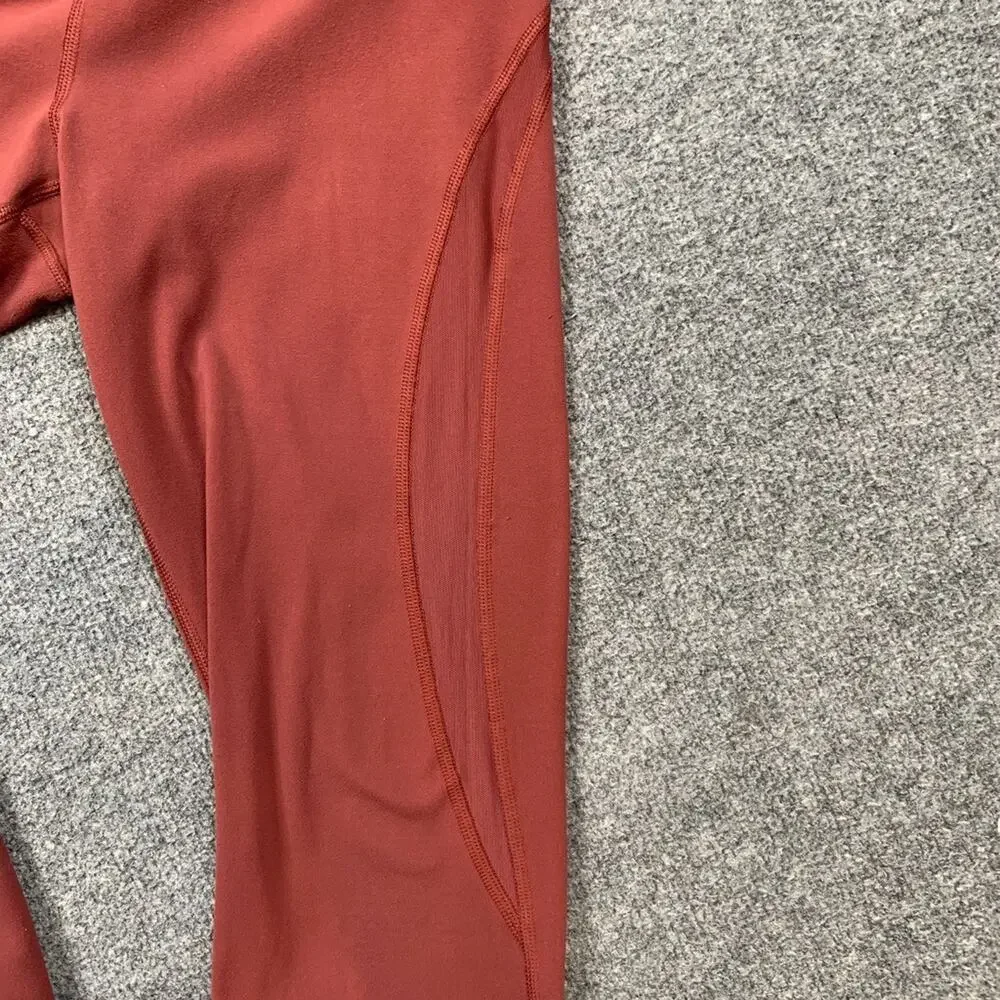Athleta Tights Womens S Small Brick Red Aura Heel Stretch Mesh Panel Workout